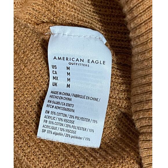 American Eagle Henley Sweater Medium Orange Varsity Stripes Relaxed Fit Pullover - Picture 7 of 11